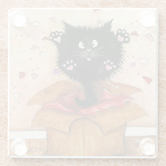 Surprise Kitty Cat van Bihrle Glazen Onderzetter (Achterkant)