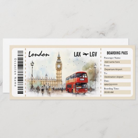 Surprise London Boarding Pass Cadeaubon Kaart (Voorkant / Achterkant)
