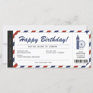 Surprise London Trip Boarding Pass Travel Ticket