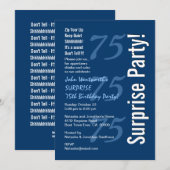 SURPRISE Modern 75th Birthday Navy Blue and White Kaart (Voorkant / Achterkant)