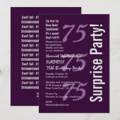 SURPRISE Modern 75th Birthday Paars Metallic Kaart (Voorkant / Achterkant)