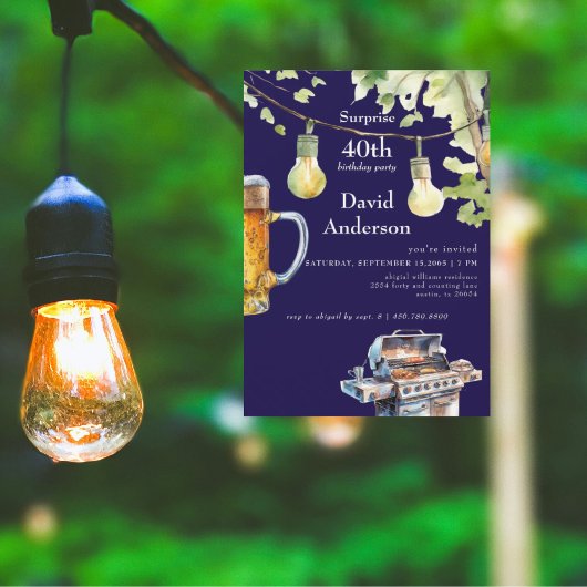Surprise Navy 40th BBQ Birthday Invitation Kaart