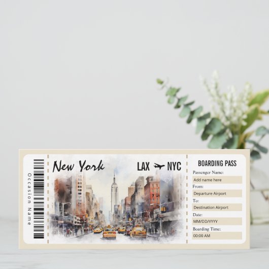 Surprise New York Boarding Pass Cadeaubon Kaart (Staand voorkant)
