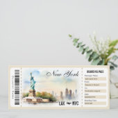 Surprise New York Boarding Pass Cadeaubon Kaart (Staand voorkant)
