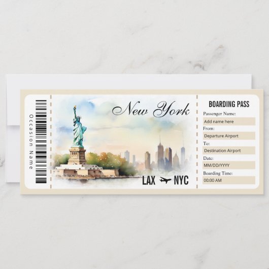 Surprise New York Boarding Pass Cadeaubon Kaart (Voorkant)