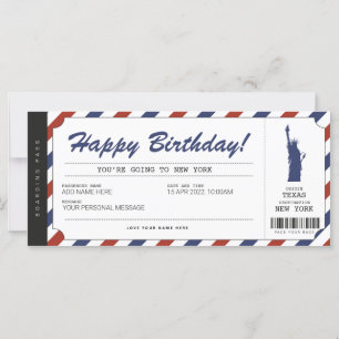 Surprise New York Trip Boarding Pass Travel Ticket