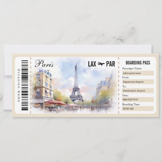 Surprise Paris Boarding Pass Cadeaubon INV Kaart (Voorkant)