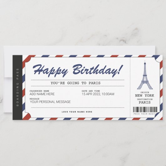 Surprise Paris Reis Instapkaart Vakantie Ticket Kaart (Voorkant)