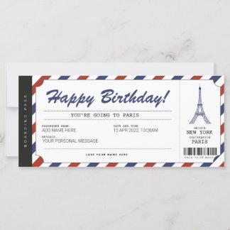 Surprise Paris Trip boarding Pass Vacation Ticket