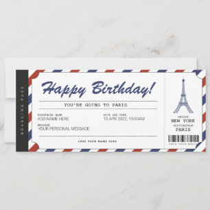 Surprise Paris Trip boarding Pass Vacation Ticket Kaart