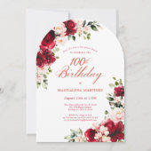 SURPRISE PARTY 100e Verjaardag Rood Roze Bloemenbo Kaart (Voorkant)