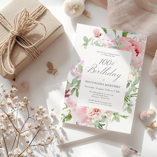 SURPRISE PARTY 100ste verjaardag Elegante roze pio Kaart