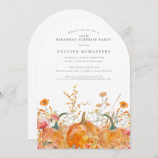 SURPRISE PARTY 18e verjaardag Pompoen Wildflower Kaart (Voorkant / Achterkant)