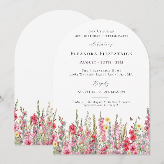 SURPRISE PARTY 18th Birthday August Birth Flower Kaart (Voorkant / Achterkant)