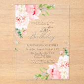 SURPRISE PARTY 21e Verjaardag Roze pioenroos Bloem Acryl Uitnodigingen (Voorkant)