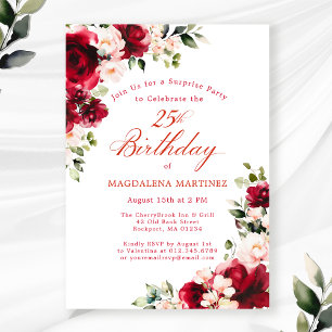 SURPRISE PARTY 25e Verjaardag Rood Roze Bloemen Kaart