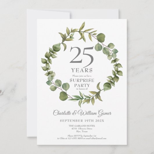 Surprise Party 25th Jubileum Woodland Greenery Kaart (Voorkant)