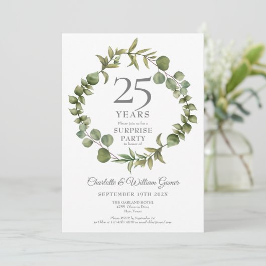 Surprise Party 25th Jubileum Woodland Greenery Kaart (Staand voorkant)