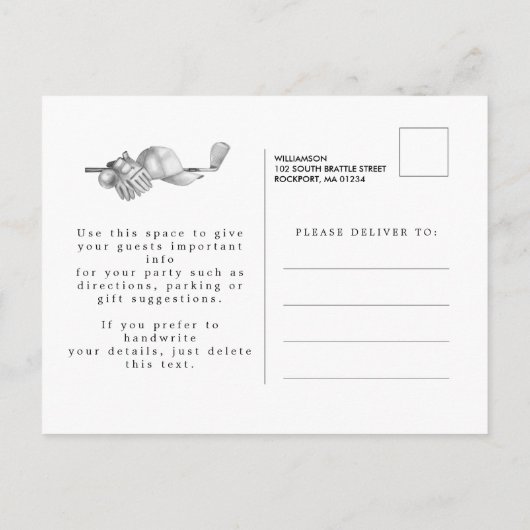 SURPRISE Party 30e verjaardag Golf Thema Uitnodiging Briefkaart (Achterkant)