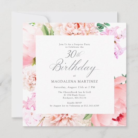 SURPRISE PARTY 30e verjaardag Roze Bloemenplein Kaart (Voorkant)