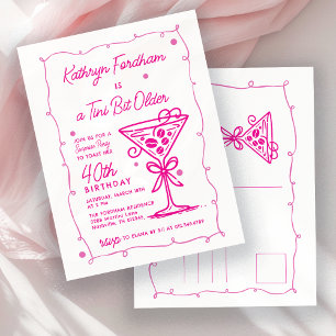 SURPRISE PARTY 40e verjaardag Pink Doodle Martini Uitnodiging Briefkaart