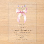 SURPRISE PARTY 40e Verjaardag Roze Bow Wildflower Acryl Uitnodigingen (Voorkant)