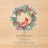 SURPRISE PARTY 45th Birthday Cardinal Wreath Acryl Uitnodigingen (Voorkant)