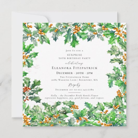 SURPRISE PARTY 50th Birthday December Birth Flower Kaart (Voorkant)