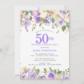 SURPRISE PARTY 50th Birthday Pretty Purple Floral Kaart (Voorkant)