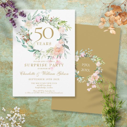 Surprise Party 50th Wedding Jubileum Floral Kaart