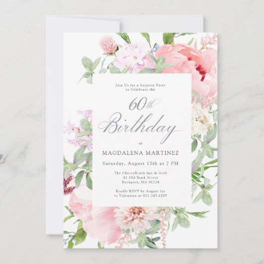 SURPRISE PARTY 60e verjaardag Elegante roze pioen Kaart (Voorkant)