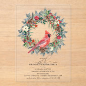 SURPRISE PARTY 65th Birthday Cardinal Wreath Acryl Uitnodigingen (Voorkant)