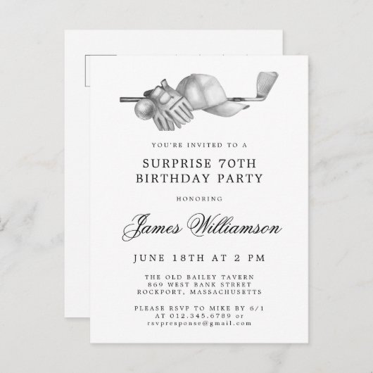 SURPRISE Party 70e verjaardag Golf Thema Uitnodiging Briefkaart (Voorkant / Achterkant)