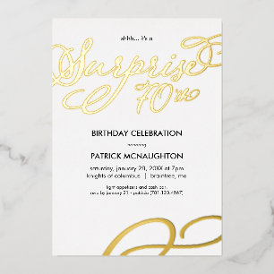 Surprise Party 70th Birthday Gold Foil Invitation Folie Uitnodiging