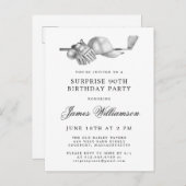 SURPRISE Party 90th Birthday Golf Thema Uitnodiging Briefkaart (Voorkant / Achterkant)