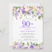 SURPRISE PARTY 90th Birthday Pretty Purple Floral Kaart (Voorkant)