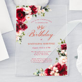 SURPRISE PARTY 95e Verjaardag Red Rose Pink Peony Acryl Uitnodigingen