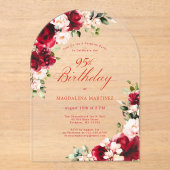 SURPRISE PARTY 95e Verjaardag Rood Roze Bloemenboo Acryl Uitnodigingen (Voorkant)