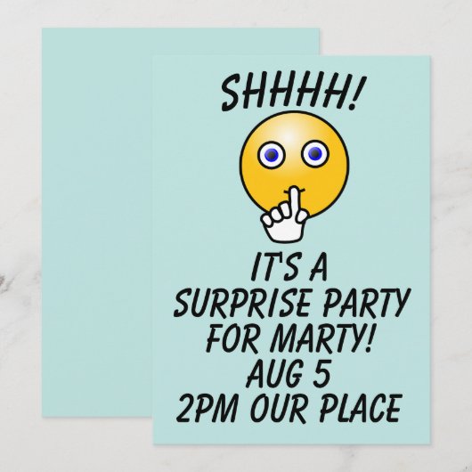 SURPRISE PARTY AANGEPASTE UITNODIGINGEN (Voorkant / Achterkant)