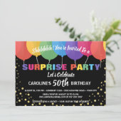 Surprise Party Birthday Invitation Fun Balloons Kaart (Staand voorkant)