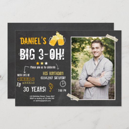 Surprise Party Cheers and Beers verjaardagsfeest 3 Kaart (Voorkant / Achterkant)