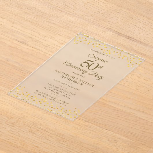 Surprise Party Golden 50th Wedding Jubileum Acryl Uitnodigingen (Laagn)