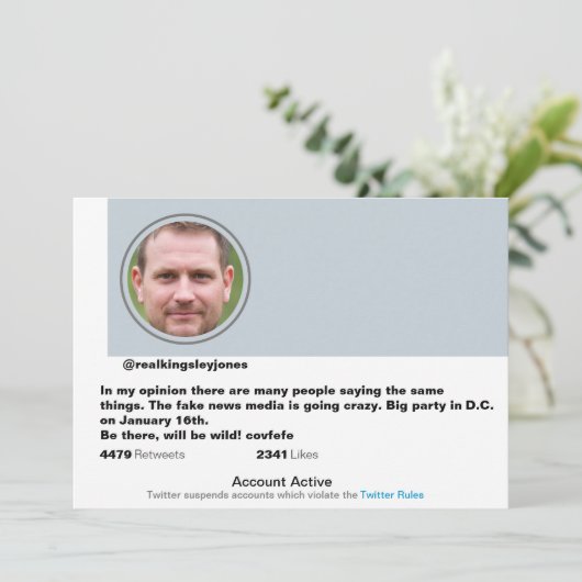 Surprise Party Grappig Twitter Joke Post uitnodigi Kaart (Staand voorkant)