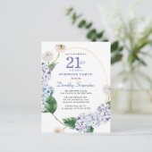 Surprise Party Hydrangea Roos 21e Verjaardag Briefkaart (Staand voorkant)