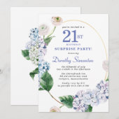 Surprise Party Hydrangea Roos 21e Verjaardag Kaart (Voorkant / Achterkant)