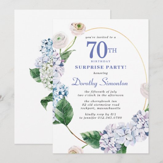 Surprise Party Hydrangea Roos 70e verjaardag Kaart (Voorkant / Achterkant)