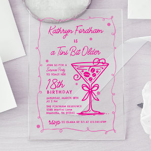 SURPRISE PARTY Pink Doodle Martini 18e verjaardag Acryl Uitnodigingen