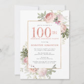SURPRISE PARTY Roze Gouden Bloem 100ste Verjaardag Kaart (Voorkant)