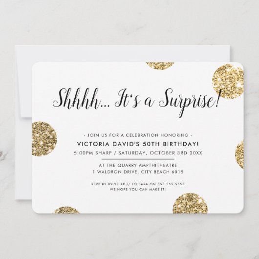 SURPRISE PARTY stijlvolle gouden glitter polka dot Kaart (Voorkant)