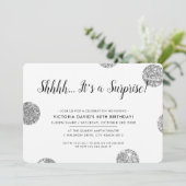 SURPRISE PARTY stijlvolle zilveren glitter polka d Kaart (Staand voorkant)